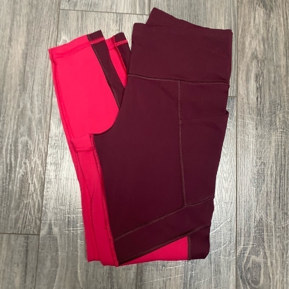 Athleta yoga workout exercise stretchy leggings Athleisure pink burgundy Small